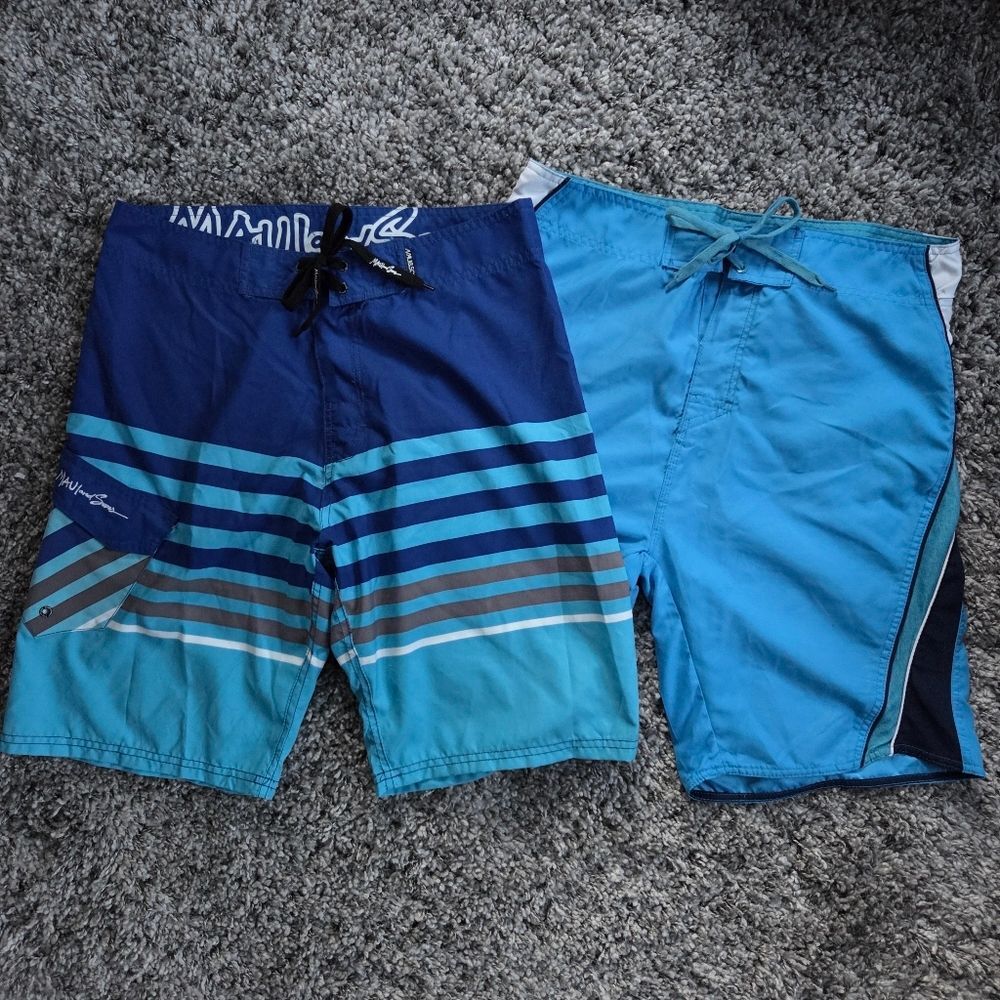 Mens Maui and Sons Blue Board Shorts Swimsuit Trunks Size 32